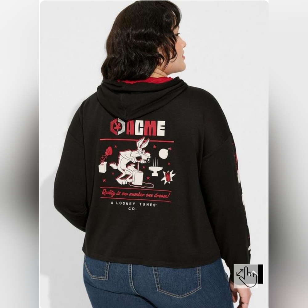 Torrid Warner bros Acme Wile E Coyote cropped hoodie NWT Size 0X (12W)